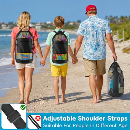 BROTOU Beach Mesh Backpack with Double Shoulder Strap | Swim Pool Toys Balls Storage Bags Gym backpack, Beach Toy Shells Organizer - color: Black backpack-L