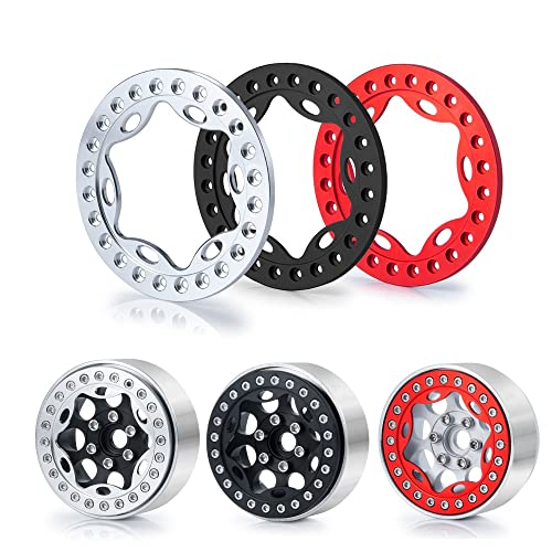 4pcs 2.2inch RC Beadlock Wheel Rim Replacement Ring Aluminum Metal for 1/10 RC Crawler Car 2.2" Wheels (Red)