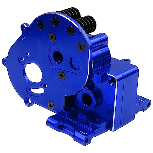 Aluminum Transmission Case Gearbox Housing Cover w/Motor Plate Compatible with 1/10 Traxxas Slash 2WD Rustler Stampede Bandit 2WD RC Car Replace 3691 (Blue) - color: Blue