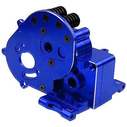 Aluminum Transmission Case Gearbox Housing Cover w/Motor Plate Compatible with 1/10 Traxxas Slash 2WD Rustler Stampede Bandit 2WD RC Car Replace 3691 (Blue) - color: Blue