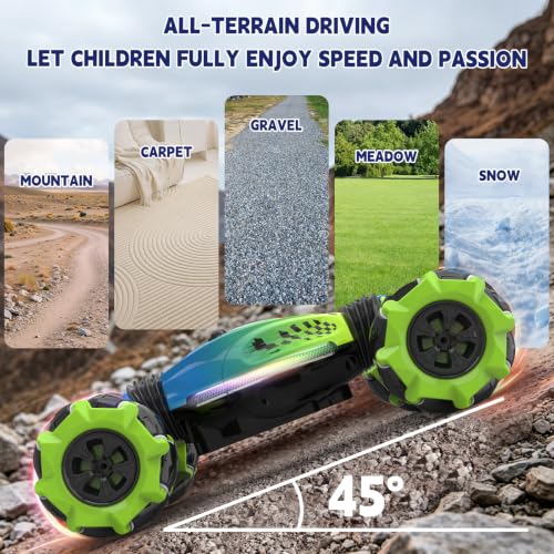 Remote Control Car - RC Drift Car Gesture Sensing Toy Boy Age 6-8-12 Gifts | Gesture Sensing RC Stunt Car for Kids Toys 6 7 8 9 10 11 12 Year Old Boy Birthday Christmas Presents with Lights Music - color: Green