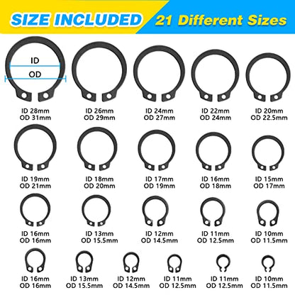 ZHUBANG 800Pcs C-clip External Retaining Rings Snap Rings Assortment Kit Circlip Alloy Steel(M4-M28) + E-clip Assortment Set(1.5mm-10mm) + 5Pcs Snap Ring Plier + Tweezer - size: Alloy Steel 500Pcs C-Clip