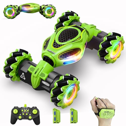 Gesture RC Car, 1:18 4WD Transform Off-Road Stunt Car with Gesture & Remote Control, 360° Flips Drift Vehicle with LED Lights Music, All Terrain Toy Cars Gifts for Boys Girls Age 6-12 - style: 1:18 Green