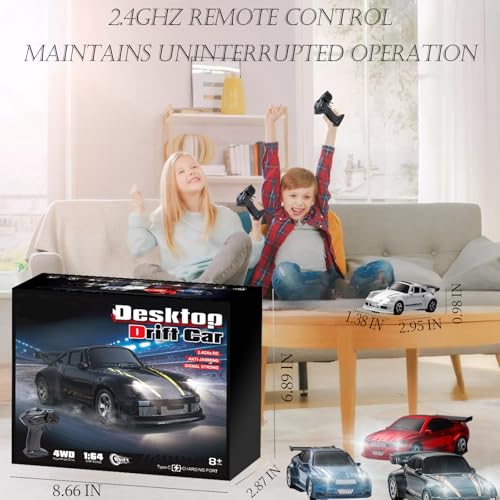 RC Drift Car, 1/64 Mini RC Remote Control Car, 2.4GHz Full Proportional RTR High Speed Micro Sports Racing Drift, 4WD HobbyFast Race Vehicle with Lights, Model Toys Gift for Kids, Boys, Adults - color: Black