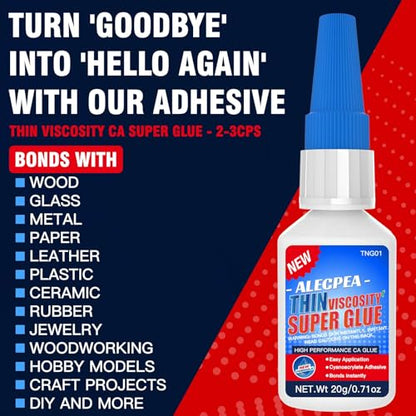 Thin CA Glue 20g, Cyanoacrylate Super Glue with 3 Droppers | Fast 15 Second Set, Clear Capillary Flow For Hairline Gaps In Wood, Metal, Plastic, Ceramic, Rubber, And Jewelry - size: 20g-Clear-Thin