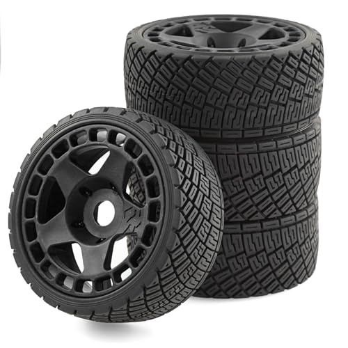 1/8 1/7 RC On Road Tires And Hard Plastic Rally Racing Wheels 17mm Hex Touring Tyres OD 3.94'' For 1:8 1:7 Street Drift Car ARRMA Losi Kyosho GT2 W10 Tamiya HPI WR8 HSP 4PCS (Black) - color: Black