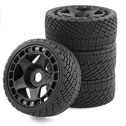 1/8 1/7 RC On Road Tires And Hard Plastic Rally Racing Wheels 17mm Hex Touring Tyres OD 3.94'' For 1:8 1:7 Street Drift Car ARRMA Losi Kyosho GT2 W10 Tamiya HPI WR8 HSP 4PCS (Black) - color: Black
