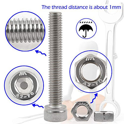 newlng Nuts and Bolts M3 M4 M5 M6 Nuts Kit 304 Stainless Steel Hex Socket Head Cap Metric Machine Screws Set for Bicycles 3D Printer Repair Furniture Fastening - size: M3456-3