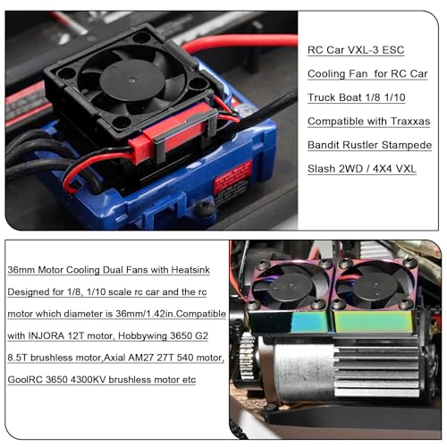 VXL-3s ESC Cooling Fan and Motor Cooling Fan 28000 RPM Dual Fan Set for 1/10 Traxxas Slash 4x4 Stampede 4x4 Rustler 4x4 VXL Hoss 4×4 Velineon VXL 3s Heat Sink Replace #3340, Grey & Black - style: SRQ-Grey Black