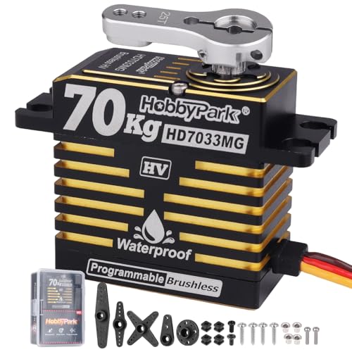 HobbyPark Waterproof RC Servo High Torque Brushless Motor Metal Gear Digital Servo Aluminum Case for 1/8 1/10 RC Crawler SCX10 TRX4 RC Truck Car Buggy RC Basher Control Angle 180° HV (70kg Torque)