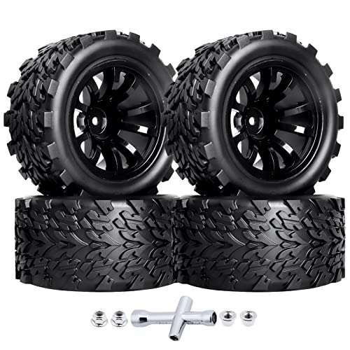 HobbyPark PreGlued Mounted 12mm Hex Hubs RC Truck Tires and Wheels 2.8 Tires with Foam Inserts for Traxxas Rustler Stampede Hoss 4x4 Redcat RC Monster Truck Set of 4 (117x57mm(HxW)) - size: 117x57mm(HxW)