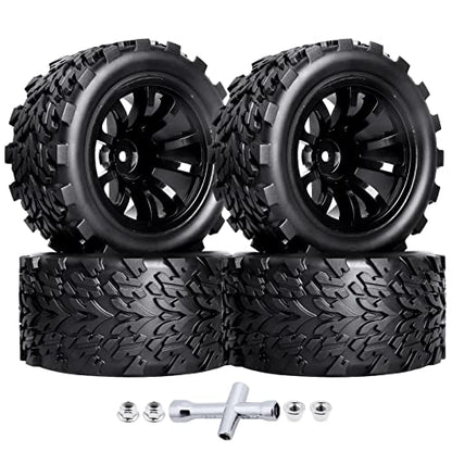 HobbyPark PreGlued Mounted 12mm Hex Hubs RC Truck Tires and Wheels 2.8 Tires with Foam Inserts for Traxxas Rustler Stampede Hoss 4x4 Redcat RC Monster Truck Set of 4 (117x57mm(HxW)) - size: 117x57mm(HxW)