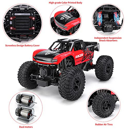 RC Trucks 4x4 Offroad Waterproof - 1:12 Scale Large Amphibious Remote Control Car, Dual Motors Crawler Vehicle, Monster Truck Toys with 2 Rechargeable Batteries, Best Gift for Kids Adults | 2 Rechargeable Batteries Dual Motors Crawler Vehicle Monster Truc
