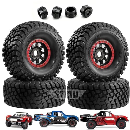 4PCS 1/8 1/7 RC Short Course Truck Tires and Wheels 17mm Hex All Terrain Off Road Tyres OD 5.31'' for 1:7 1:8 RC Buggy Truck Car HSP TRAXXAS UDR FS FSR Atom ARRMA Mojave EXB YK4072 DF7 (Red) - color: Red