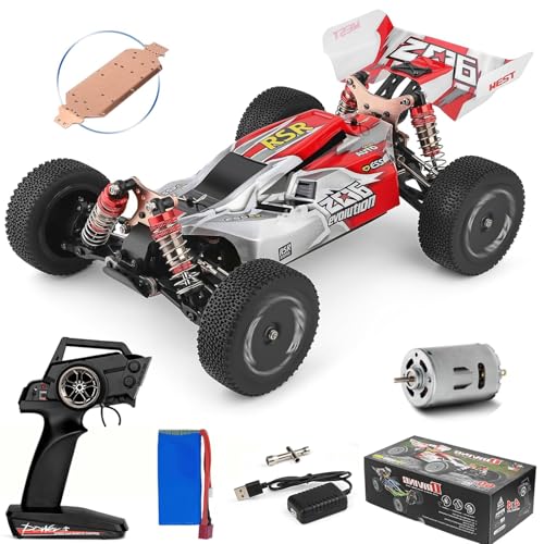 GoolRC WLtoys 144001 RC Car, 4WD 2.4GHz 60km/h High Speed Remote Control Car Off-Road RC Trucks, 1:14 Scale RC Buggy with RTR Aluminum Alloy Chassis 550 Motor Gifts for Adults (Red) - color: Red