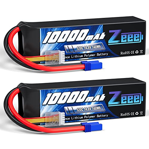 Zeee 4S Lipo Battery 10000mAh 14.8V 120C with EC5 Connector(2 Pack) | Soft Case RC Battery Compatible with Xmaxx RC Car Truck Tank Racing Hobby Models