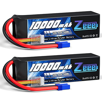 Zeee 4S Lipo Battery 10000mAh 14.8V 120C with EC5 Connector(2 Pack) | Soft Case RC Battery Compatible with Xmaxx RC Car Truck Tank Racing Hobby Models