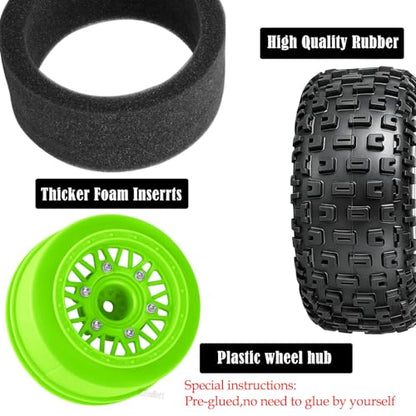 RC Wheels Tires Truck Tires 12mm/14mm/17mm Hex for 1/10 Slash 4×4 4WD 2WD/Axia1/Arrm a Senton/Redca t/Rc4w d,w/RC Wheels Hex Detachable Replace Running on Off-Road Tires,Green - color: Green- (Wheel Tires)