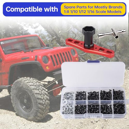 351PCS RC Screws Kit Bolts Hardware Fasteners RC Wheel Wrench Repair Tool Box Set Hobby Universal Spare Accessories for Traxxas Arrma Axial Redcat Tamiya HPI SCX10 Losi 1/8 1/10 Scale RC Car Crawler