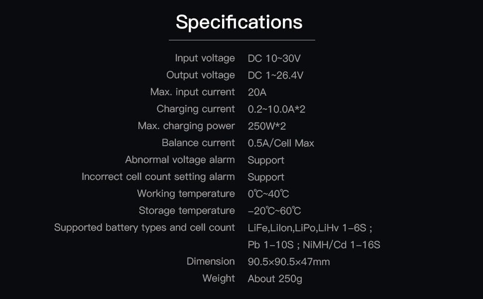 ISDT P10 DC 250W 10A Dual Channel Lipo Battery Charger, XT60 Smart Charger for 1-6S Life/LiIon/LiPo/LiHv