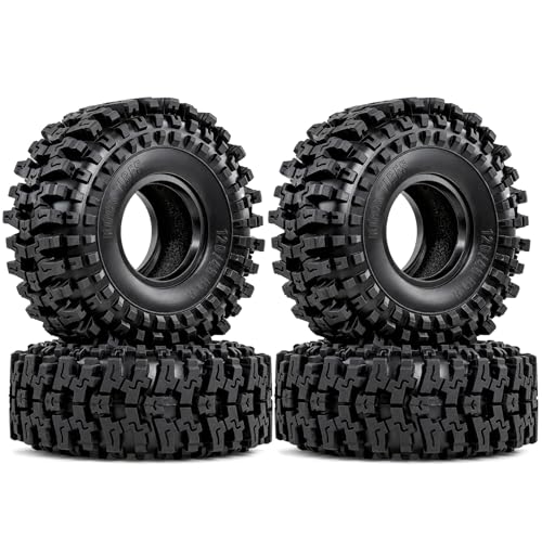 REDSPIDER 1.9" RC Crawler Tires, Super Soft Sticky Rubber Off-Road Tires with Foam Inserts, Deep Tread Rock Climbing Tires for 1/10 Axial SCX10 SCX10 II TRX4 D90 RC Truck (4PCS)