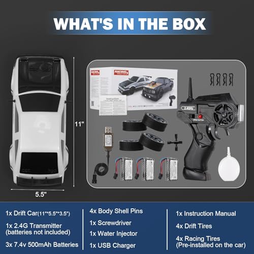 RC Drift Car, 1:16 Scale AE86 Model RC Drift Car, 4WD 18KM/h High Speed Remote Control Cars with LED Lights, Spray, Drifting Tires, Sport Racing On-Road Vehicle for Teens Adults