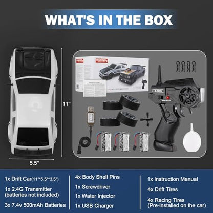 RC Drift Car, 1:16 Scale AE86 Model RC Drift Car, 4WD 18KM/h High Speed Remote Control Cars with LED Lights, Spray, Drifting Tires, Sport Racing On-Road Vehicle for Teens Adults