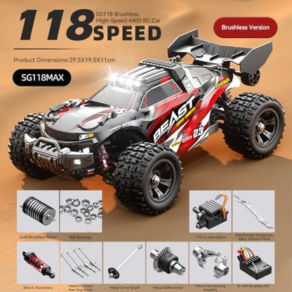 SG118MAX 1/18 Remote Control Off-Road Car, 2.4G Full-Proportional Brushless 4WD 60KM/H High-Speed RC Climbing Car Mini Electric RC Buggy Rock Crawler Model Toy Gift -RTR - style: SG118MAX 1/18, Brushless Version