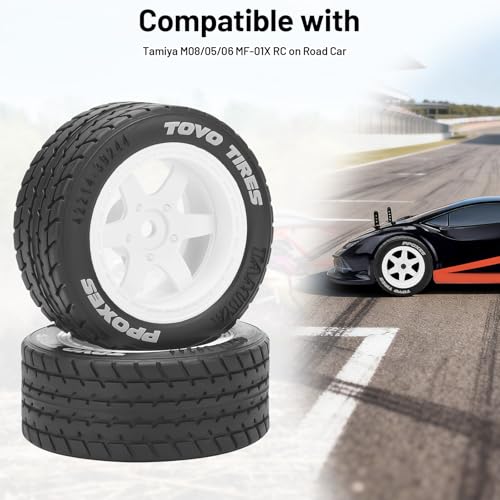 1/14 RC Car On-Road Drift Tires, daitoku 12mm Hex RC Racing Tires for Tamiya M08/05/06 MF-01X - Style E (White) - style: Style E