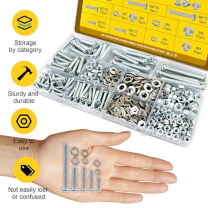 225pcs Screws and Nuts Assortment Kit,M4 M5 M6 Phillips Pan Head Assorted Nuts and Bolts,Washers Kit for Headboard, Wall Plate Switch, Receptacles Mounting Screws Silver - size: S M4M5M6 225pcs
