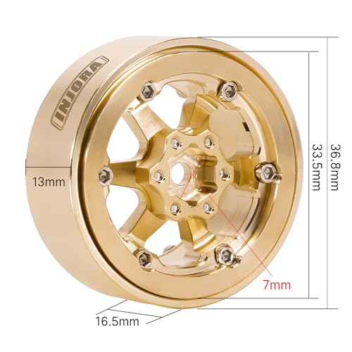 INJORA 1.3" Brass -5.25mm Offset Beadlock Wheel for 1/24 1/18 RC Crawlers - color: Brass