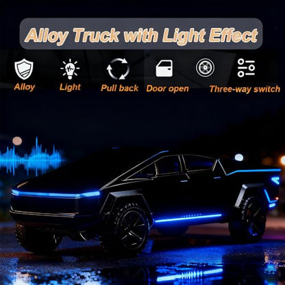 Toy Truck Set with Trailer and Motorcycle Alloy Truck RV Model with Sound and Light Effect Ideal Cyberpickup Gift Age for 3+ Pill Back Car - color: 1/24 Black Camper Truck
