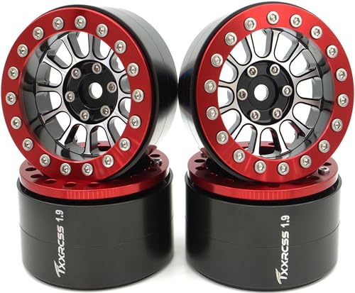 1.9 Beadlock Wheels Rims -152g Super Heavy Duty Deep Dish 32mm Wide for RC 1/10 Crawler TRX4 SCX10 Gen8 Upgrades SCX10 Remote Control Car Upgrades Accessories (Silver & Red) - color: Silver & Red