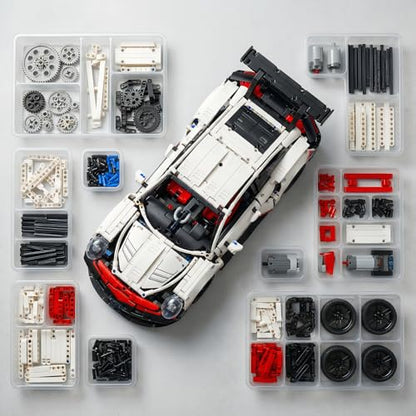 RC Car Building Kit, 1:14 App Control Car Kit with LEDs | car kit with 825 pieces, LED lights plus app and remote control; built for display, collection, gifting, and remote play.