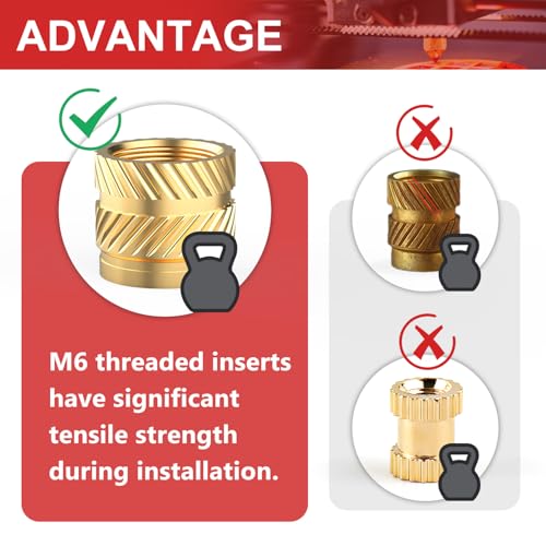 Newdeli 50pcs M6 Heat Set Inserts M6x8x9 Threaded Inserts for Plastic and 3D Printing Components Brass Metric Knurled Nuts Kit - size: M6x8x9 (50 pieces)