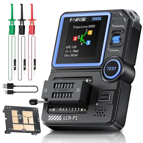 FNIRSI LCR-P1 Transistor Tester, LCR Meter, Capacitor Tester, Auto Test | MOSFET/PNP/NPN, Diode/Zener, R/L/C & ESR Meter, SMD Adapter, NEC IR Remote Decode, Battery Test, USB-C Rechargeable