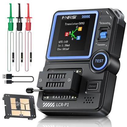 FNIRSI LCR-P1 Transistor Tester, LCR Meter, Capacitor Tester, Auto Test | MOSFET/PNP/NPN, Diode/Zener, R/L/C & ESR Meter, SMD Adapter, NEC IR Remote Decode, Battery Test, USB-C Rechargeable