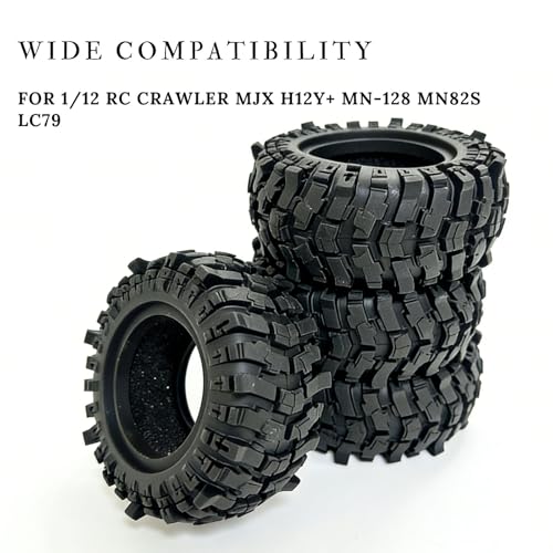 4PCS 1.9 Crawler Tires 88mm OD 1/12 RC Tires with Foam Inserts, Mud Slingers 1.9 RC Crawler Tires Compatible with MN-82 MN99-S2 MJX H12P H12Y+ RC Crawler Car Upgrades