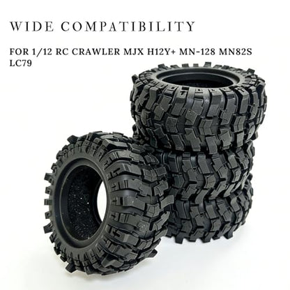 4PCS 1.9 Crawler Tires 88mm OD 1/12 RC Tires with Foam Inserts, Mud Slingers 1.9 RC Crawler Tires Compatible with MN-82 MN99-S2 MJX H12P H12Y+ RC Crawler Car Upgrades