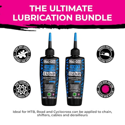 Muc-Off Chain Wet Lube 120ml 2-Pack | Biodegradable Bicycle Chain Lubricant Wet | Reduces Friction & Extends Chain Life | Wax-Based Formula Repels Water | Suitable for MTB & Road Bikes - size: 120mL (Pack of 02)