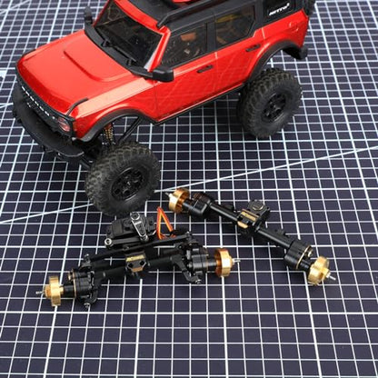 RCAWD 12mm Widen & 30% Upgrades 12T Gear SCX24 Portal Axle Set 160g & Brass Weights Hex, Shell & 8g RC Servo & Servo Mount for Bronco C10 Deadbolt Wrangler JLU CRC JT Gladiator Dodge Power Wagon