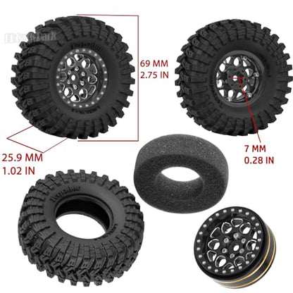 RC 1.3 Beadlock Wheels and Tires for 1/18 TRX4M 1/24 SCX24 FCX24 RC Crawler Car,4pcs RC 1.3 in Brass Rims & Aluminum Beadlock Wheels Rims and Tires,Black - color: Black - (4pcs 1.3 Tires)