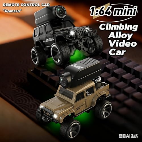 1:64 Alloy Mini RC Crawler with Camera, WiFi APP 2.4GHz (Black) | Alloy Body, 480P Camera & LED Lights. Dual Control: Phone APP or Remote. Gravity Sensing, Auto Demo & Cruise for Hobbyists - color: Black