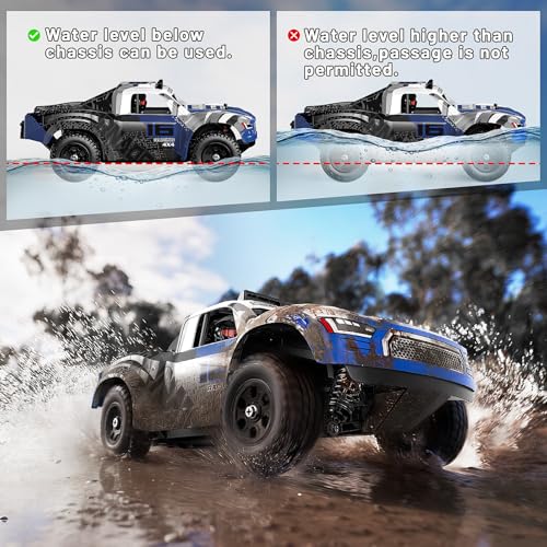 1:16 Scale RC Monster Truck, 2.4GHz Remote Control Fast RC Car 36km/h 4WD Off-Road Water-Resistant Electric Powered Vehicle with Dual Batteries, Drift & Off-Road Tires, Metal Drivetrain and LED Lights