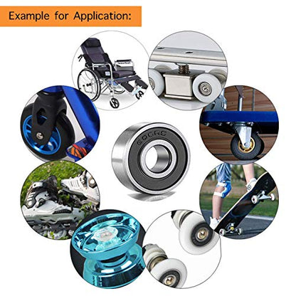 WAFJAMF 10 Pack 608-RS Ball Bearing Double Rubber Sealed Miniature Set | Deep groove 8mm x 22mm x 7mm shielded steel wheel components for skateboards, inline roller skates, longboards & scooters
