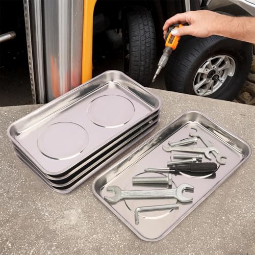 5 PCS Magnetic Trays, 9.4X5.5x1.4Inch, Magnet Tool Tray, Magnetic Parts Tray, silvery, by GENHAKON - size: 5 PCS Rectangle Silver