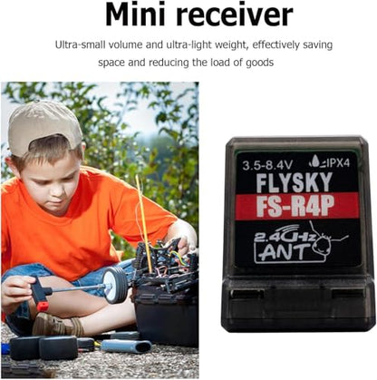 Flysky FS-R4P 4CH Receiver 2.4GHz ANT for RC Car/Boat | ANT Protocol, 2.4GHz Signal 4 PWM Outputs, Single Antenna, Compatible with FS‑G7P, FS‑ST8, FS‑MG41 & FS‑MG4
