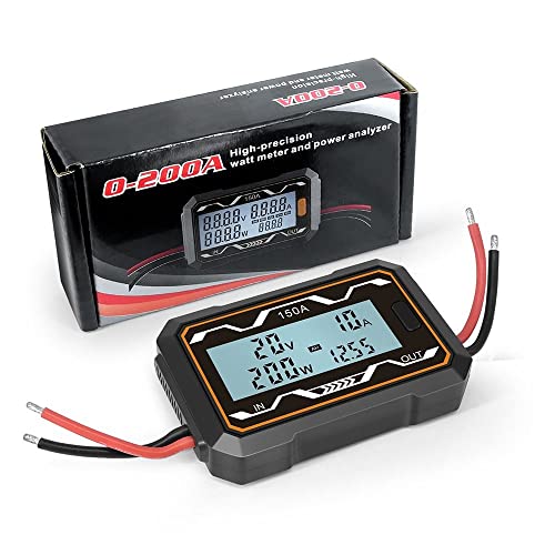 RC 200A Watt Meter Power Analyzer High Precision 200A Power Analyzer Battery Tester LCD Electric Analyzer Voltmeter Ammeter(200A)