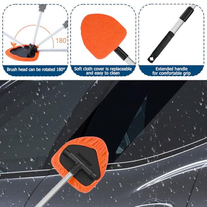 Car Wash Brush with Long Handle, Windshield Cleaning Tool, Car Washing Mop Kit Mitt Sponge Car Cleaning Supplies Kit, Microfiber Towel Gloves Universal for Cars RV SUV Truck Office (Orange) - color: Orange
