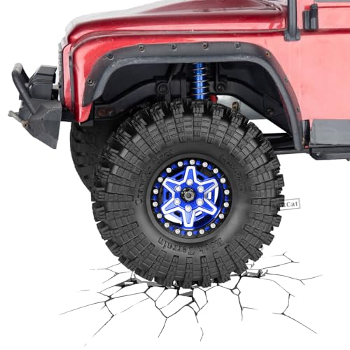 1.9 Wheels and Tires for 1/10 TRX4 TRX6 SCX10 SCX10 II 90046 SCX10 III AXI03007 SCX10 Pro Gen7/8 D90 VS4-10 MST CFX RC Crawler Car,Aluminium RC 1.9 Beadlock Wheels and Rubber Tires,Navy Blue - color: Navy Blue - (4pcs Wheels and Tires)